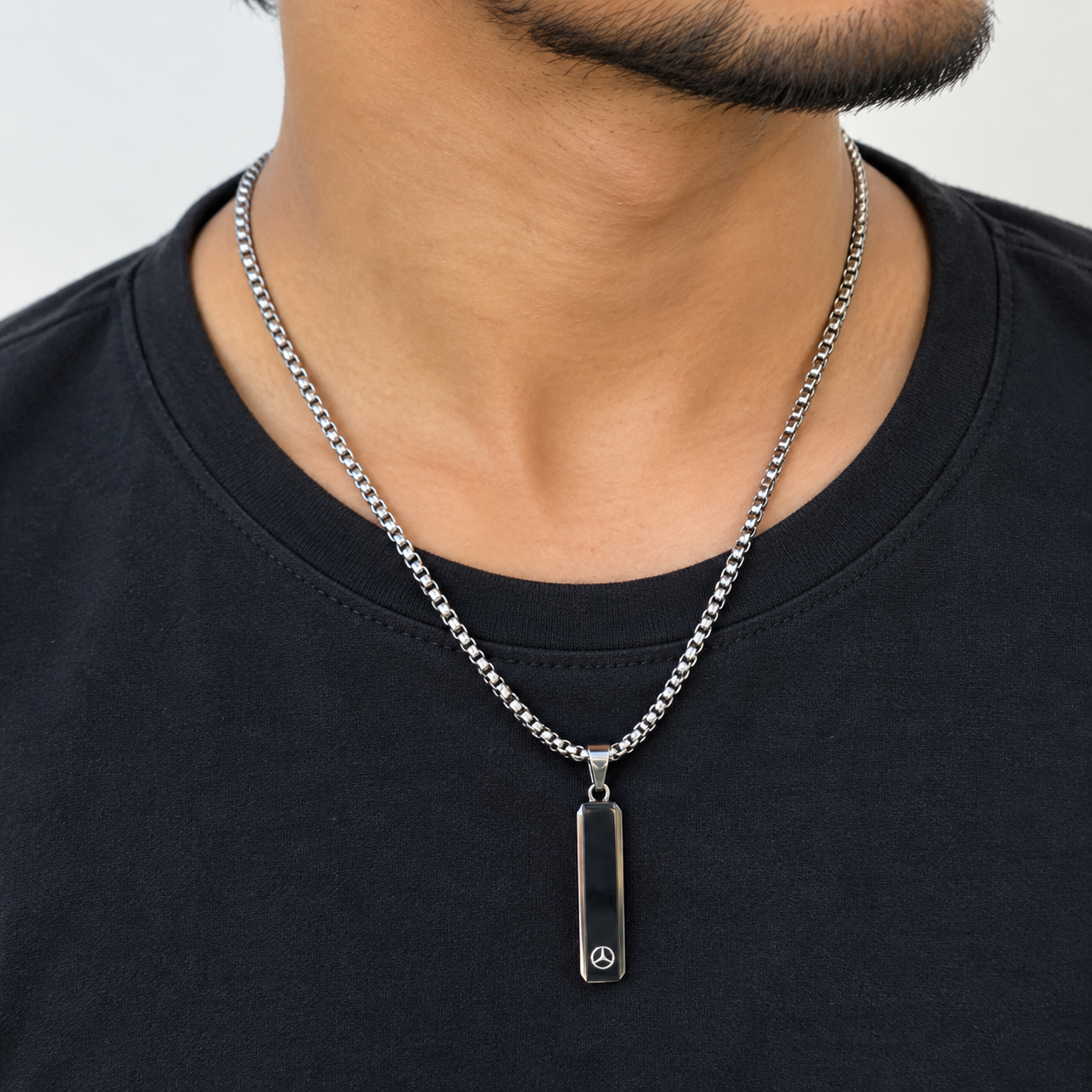 Premium Stainless Steel Black Bar Pendant Chain for Men
