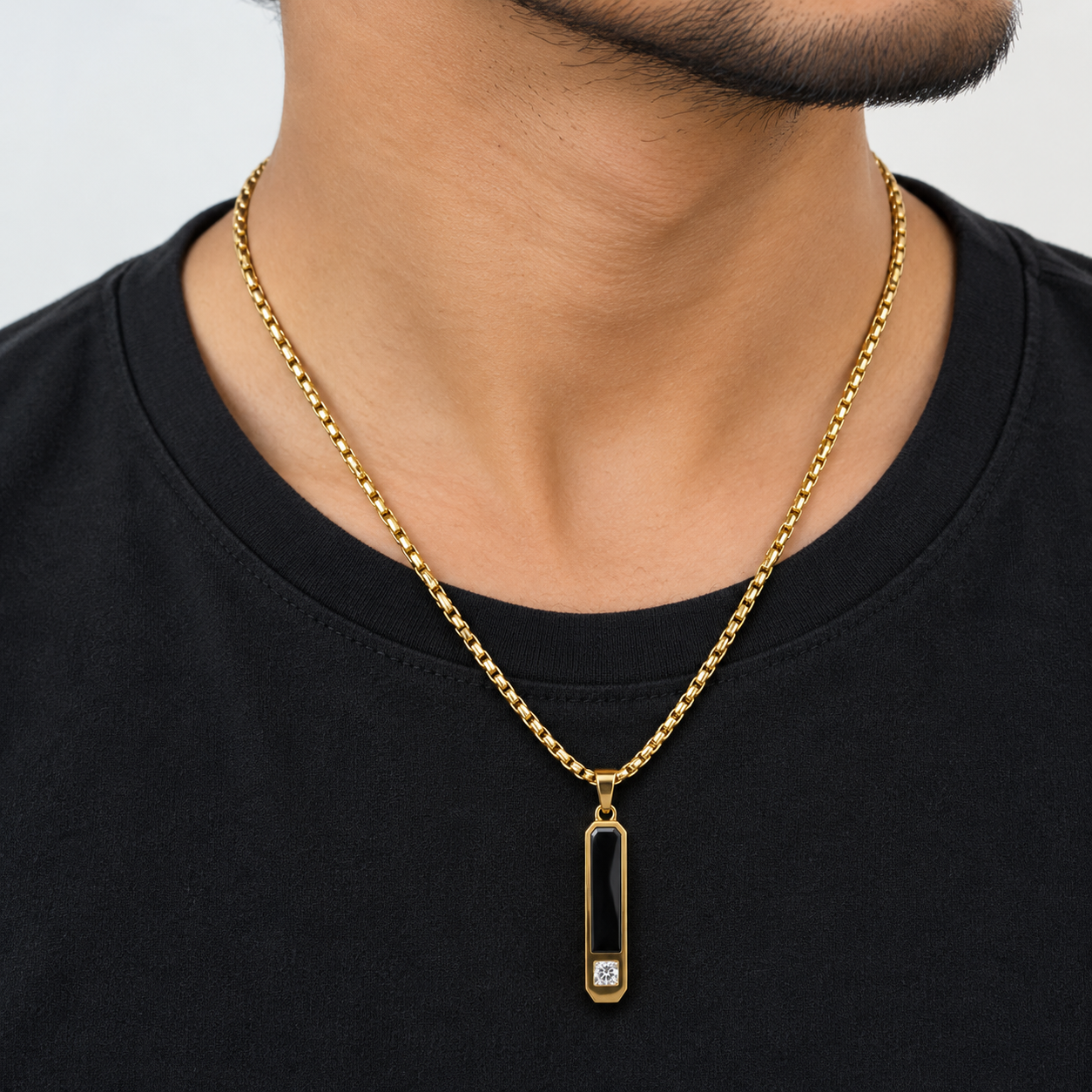 Premium Stainless Steel Golden Bar Pendant Chain for Men